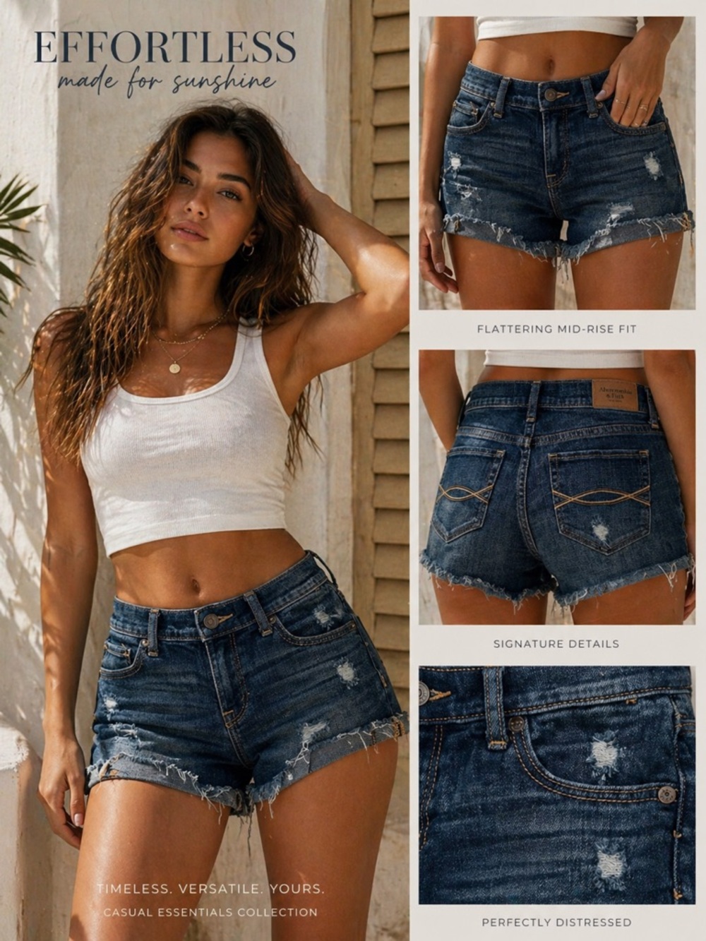 Abercrombie & Fitch Mid-Rise Distressed Denim Shorts Y2K mini shorts size 4
